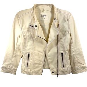 ANNE TAYLOR LOFT Cream Denim Moto Biker zip up jacket Womens 2